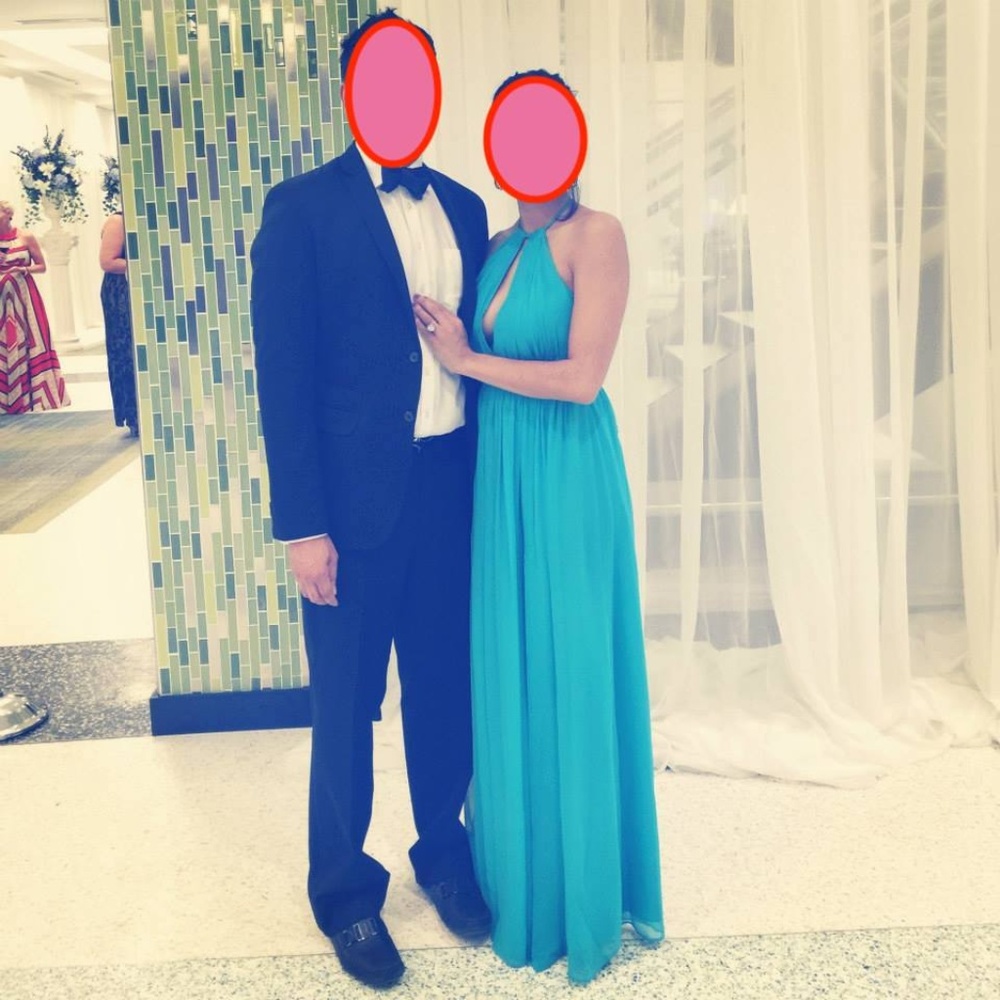 Blue Halter Chiffon Gown by Jill Stuart